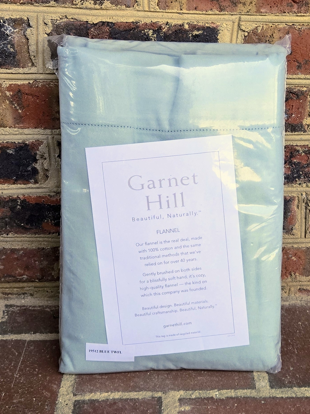 Garnet Hill Pale Blue/Green Flannel Twin Flat Sheet